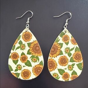Faux leather Sunflower Teardrop Earrings